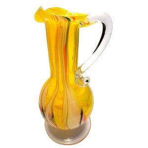 VINTAGE BLOWN ART GLASS PITCHER BUBBLES HORIZONTIL TURN LINES IN GLASS AND ROUGH